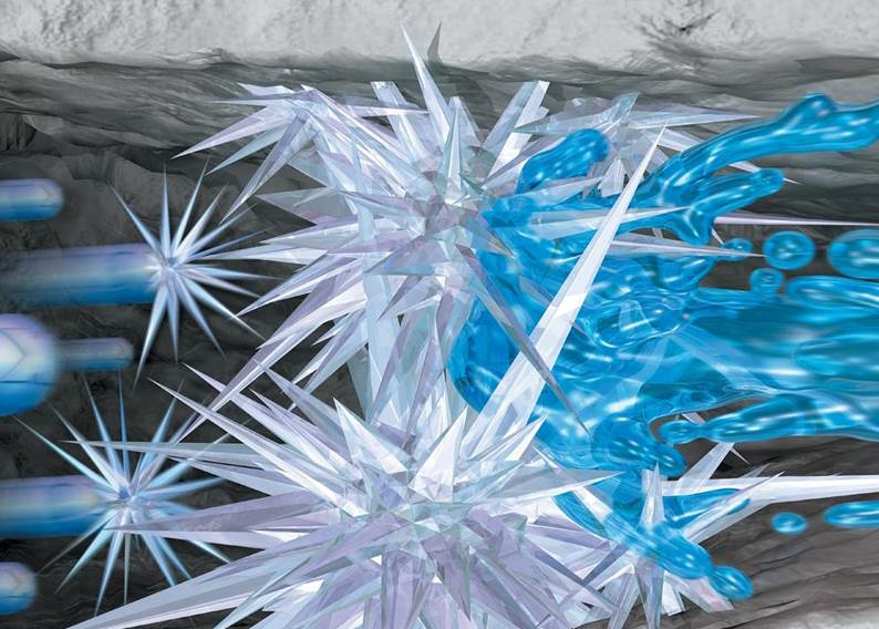 A close-up of a blue and white crystal

Description automatically generated